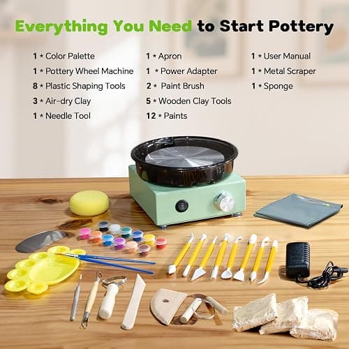 Alldeer Mini Pottery Wheel for Kids, Beginners, Adults, All-in-one Kit | 6" Clay Wheel, Two-Way Rotation, Adjustable Speed, Removable Splash Tray, 18PCS Sculpting Tools, Gift for Teens Girls Boys thumbnail 7