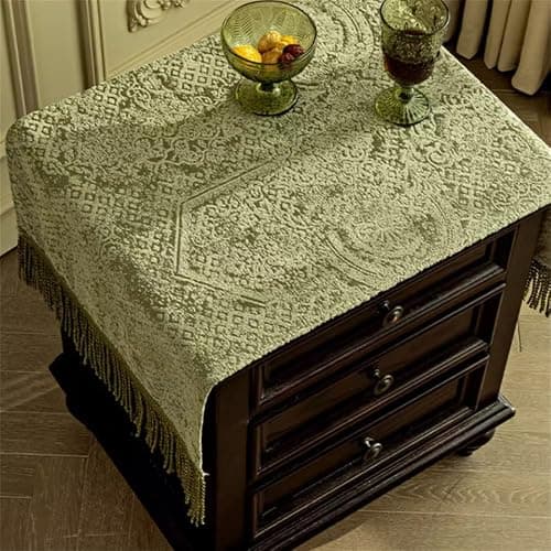 Utobanh French Sage Green Nightstand Tablecloth - European Style Long Tassels Bedside Table Cover/Bedside Table Cloth/Bedside Table dust Cover thumbnail 2