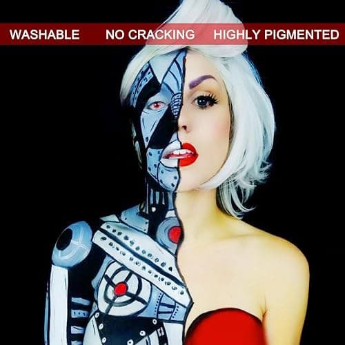 MEICOLY Light Blue Face Body Paint,Pale Baby Blue Face Paint Sadness for Halloween Corpse Bride Avatar Smurf Sally Cosplay Makeup,2.37Oz Large Tube Washable Body Paint for Adult and Kids thumbnail 7