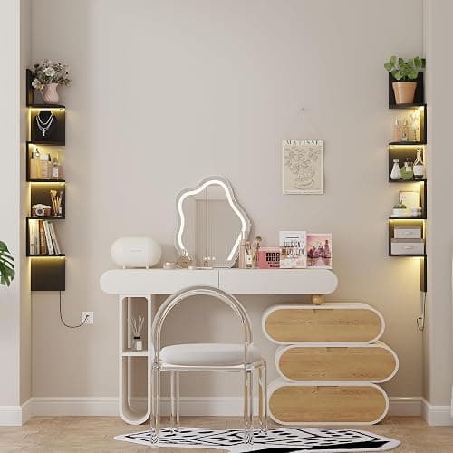 Qupui Corner Shelf Wall Mount with LED Light, 5 Tier Floating Corner Bookshelf, Plant Shelf for Bedroom, Floating Shelves for Wall, Display Stand for Living Room, Bathroom, Home Office, Black thumbnail 4