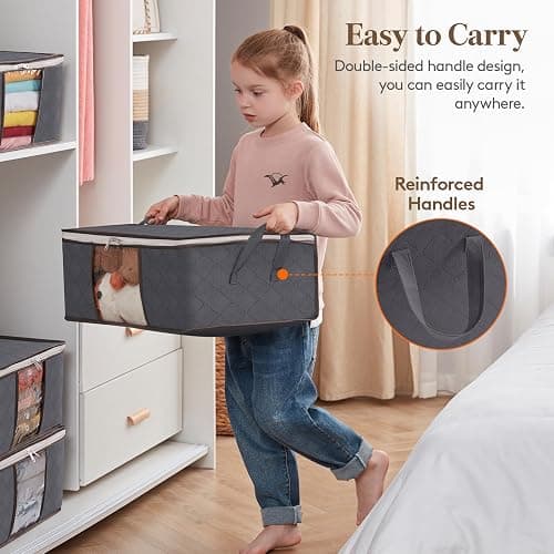 Lifewit 6 Pack Clothes Storage Bag, Foldable Storage Bin Closet Organizer with Reinforced Handle, Sturdy Fabric Blanket Storage with Clear Window, Storage Containers for Clothing, Bedding, Gray thumbnail 5