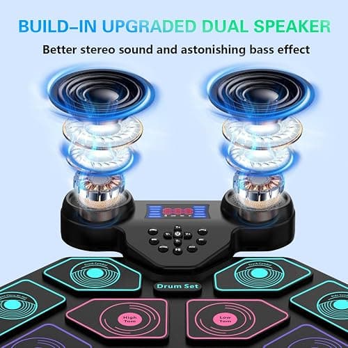 Electronic Drum Set - YUOIOYU Electric Drum Set Roll Up Portable Drum Kit MIDI Practice Drum Pad with Dual Built-in Speaker, Drum Sticks and Pedals, Christmas Birthday Gift for Kids Adult thumbnail 3