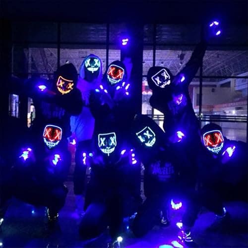 DWTECH LED Halloween Purge Light Up Mask - EL Wire Scary Mask for Masquerade Cosplay, Kids Men Women Festival Party thumbnail 7