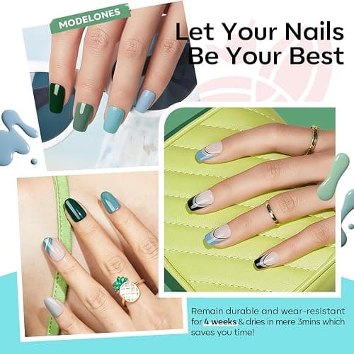 modelones Gel Nail Polish Set - 6 Colors Misty Gray Dark Green Glitter Gel Polish Kit Sage Green Baby Blue Nail Polish Soak Off LED Nail Lamp Nail Kit Fall Winter Nails Salon DIY Gift thumbnail 4