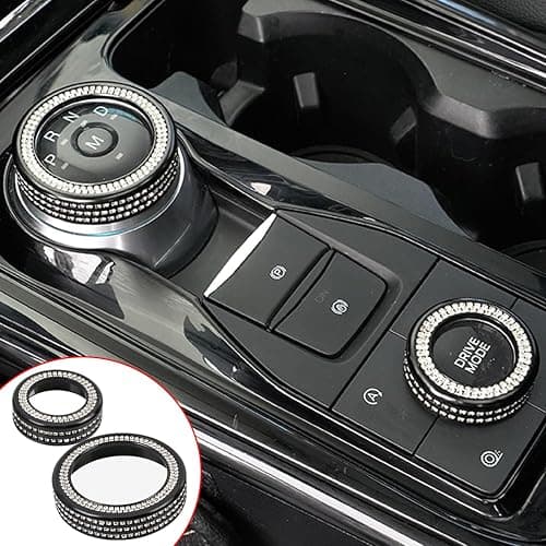 JIEREPU Bling Center Console Button Rings Cover for Ford Explorer ST Sport XLT - Drive Mode & Gear Shift Knobs, Perfect Fit - Enhance Car Interior, for Ford Explorer 2020 to 2025 (Black) - Image 1