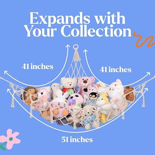 Lilly's Love Stuffed Animal Storage Macrame Hammock, Large - Boho Room Decor Toy Storage - Corner Hanging Plushie Stuffed Animal Net Organizer (White) thumbnail 3