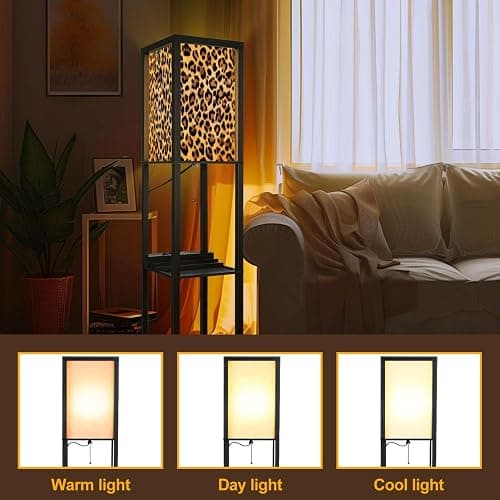 BVCAHSAW Floor Lamp with Shelves Trendy Leopard Skin Pattern Standing Tall Lamp USB Ports & Power Outlet Modern Corner Lamp Nightstand Light for Living Room Bedroom thumbnail 5