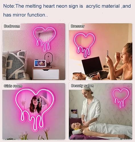 DAKABUKA Heart Neon Sign Pink Heart-Melting Neon Light Mirror LED Decorative Wall Mirror Sign for Bedroom and Girl's Room Party Studio Shop Decor Birthday Gift（13 * 11.8 inch） thumbnail 6