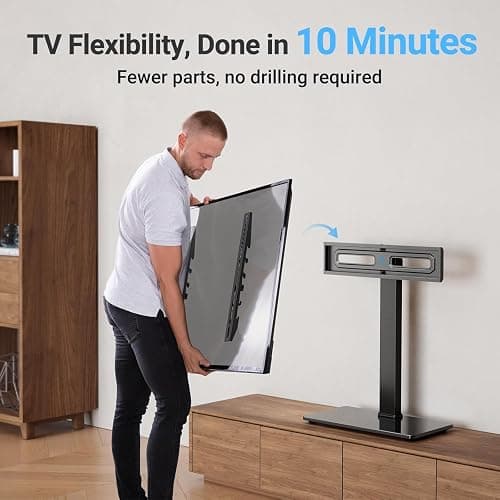 PERLESMITH Universal Swivel TV Stand for 32–70 inch TVs, Height Adjustable Table Top TV Stand Mount with Tilt, Tempered Glass Base, Holds up to 88 lbs, Max VESA 400x400mm, PSTVS26 thumbnail 4