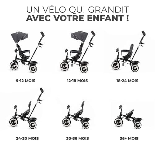 Kinderkraft ASTON Tricycle Bébé Évolutif, Draisienne Évolutif, Trike Bebe, Velo Poussette Bebe Évolutif, Velo Enfant 5 ans, De 9 Mois, Compact, Accessoires Pratiques, Capote pliante, Gris thumbnail 3