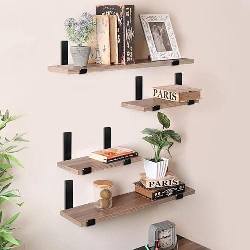 12 inch Shelf Brackets for DIY Floating Shelf, 1/5 inch Thick Heavy Duty Floating Shelf Bracket, Fit for Home, Kitchen, Bathroom, Garage, Living Room, 6-Pack Black, 11.25” x 6” x 1.5” thumbnail 2