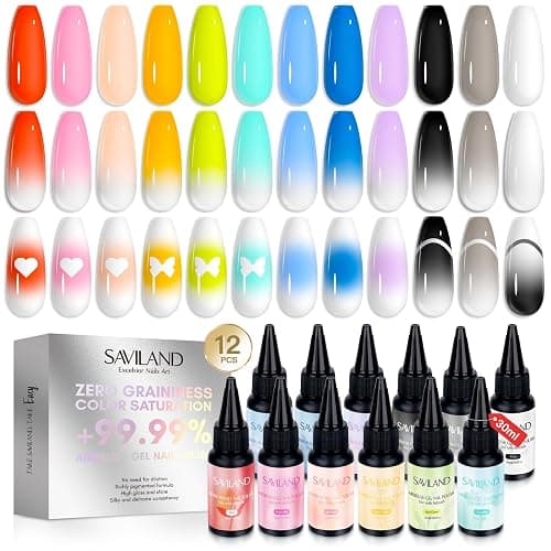 SAVILAND Dilution-Free Airbrush Gel Nail Polish 30ML 12 Colors | Hema-Free Airbrush Paint for Nails, Non-Acetone, High Color Saturation, For Gradients Blush Layered Nail Art - Image 1