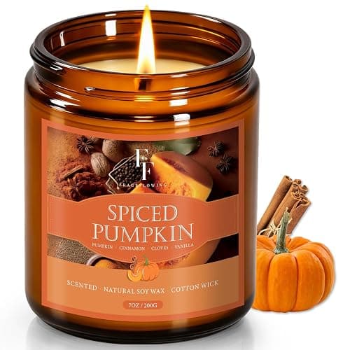 Fall Candle, Spiced Pumpkin Scented Candles for Home, Natural Soy Autumn Candle Aromatherapy Candle, 7 oz Jar Candles Fall Gifts for Women Men - Image 1