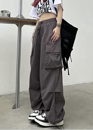 DINGJIUYAN Parachute Cargo Harem Pants Women Gothic Y2k Plus Size Elastic Waist Trousers Harajuku Punk Jogger thumbnail 2