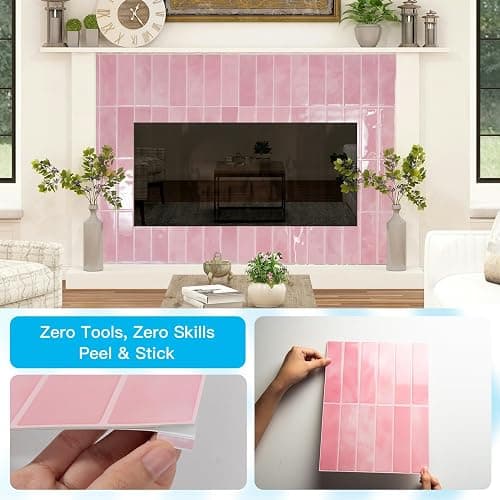 Art3d 11.4 x 9 Inch Heavy-Duty Peel and Stick PVC Backsplash for Home Décor, 10-Pack PVC Wall Tiles for Kitchen Countertop, Pink Marble thumbnail 8