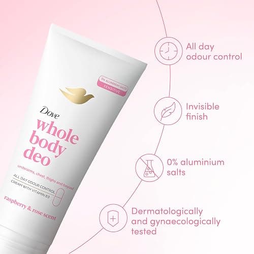 Dove Raspberry & Rose Whole Body Deodorant Cream 0% aluminium deodorant with vitamin B3 for all-day odour control 75 ml thumbnail 5