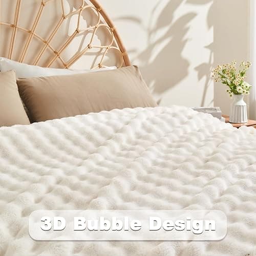 NEWCOSPLAY Throw Blanket For Couch Ivory Super Soft Flannel Fleece 3D Bubble Lightweight Bed Blanket All Season Use, 130x150 cm thumbnail 5