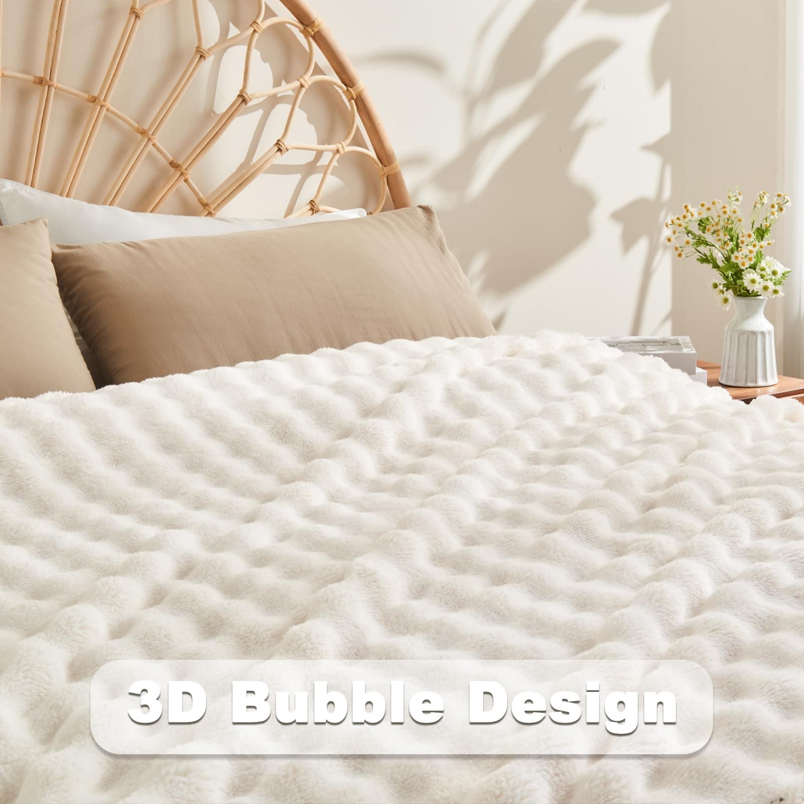 NEWCOSPLAY Fleece Cozy Throw Blanket for Couch, Ivory Bubble, 50"x60" | Premium Silky Flannel Blanket, Soft Lightweight Fluffy Warm Throw Blanket for Bed Sofa Decor, Gift for All Season Use thumbnail 5