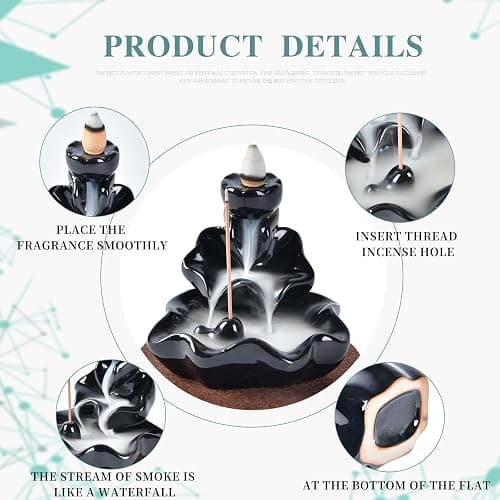XUDREZ Waterfall Backflow Incense Burner with 20pcs Cones, Home Decorative Sticks Holder for Fragrance and Ornament thumbnail 5