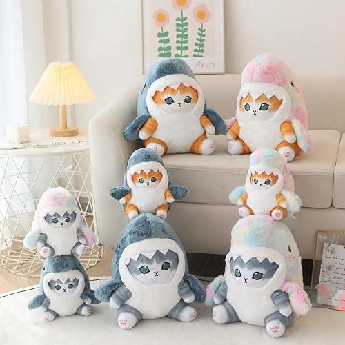 Shark Cat Plush Toy, Cute Fried Shrimp Shark Stuffed Animals Doll, Kawaii Shark Cat Plush Pillow Toy Birthday for Kids Boys Girls (8inch, Blue-2) thumbnail 3