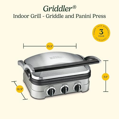 Cuisinart Griddler Indoor Grill, Panini Press, Sandwich Maker & More, 5-in-1 Grilling, Dishwasher-Safe Nonstick Cooking Plates, GR-4NNAS, Stainless Steel thumbnail 3