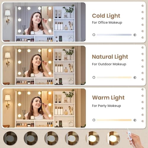AOGLLATI Makeup Vanity Set with Lights, White Vanity Desk with Mirror and Lights, Makeup Vanity DeskTable with Cushioned Stool, Makeup Desk with Charging Station, Open Storage Shelves thumbnail 4