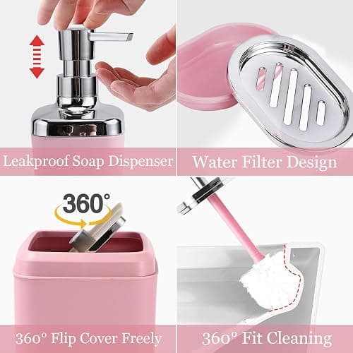 XLHOMO Bathroom Accessory Set–Bathroom Sets with Shower Curtain and Rugs, Non Slip Bathroom Rugs Super Absorbent, Pink Ombre Waterproof Shower Curtain with Hooks, Pink Bathroom Sets Complete for Home thumbnail 5