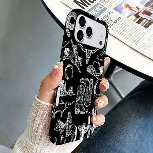 NOWETOO Case for iPhone 17 Pro Max,Western Country Cowboy Black Collage Phone Case,Trendy Frosted Silicone Shockproof Cover for Girl Women thumbnail 6