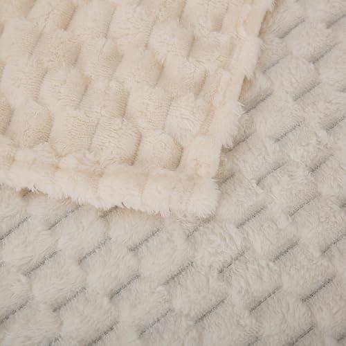 Cream White Throw Blanket 50"×60" inches Fuzzy 3D Jacquard Decorative Flannel Fleece Super Soft Plush Cozy Blanket for Couch Sofa Chair Lightweight thumbnail 8