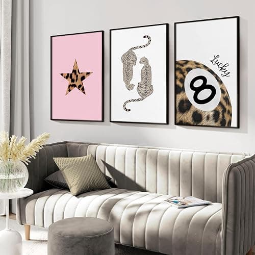 Leopard Wall Art Cheetah Canvas Prints Lucky 8 Ball Wall Decor Fashion Leopard Poster Aesthetic Pictures Trendy Cheetah Painting Preppy Artwork for Living Room Bedroom 16x24 Inch Unframed Set of 3 thumbnail 7