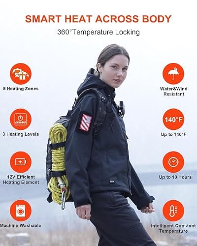 DEWBU Heated Jacket for Women with 12V Battery Pack Winter Outdoor Soft Shell Electric Heating Coat thumbnail 4