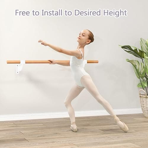 COSTWAY Wall-Mounted Ballet Barre for Kids Adults, 120cm Single Ballet Bar, Beech Wood Ballet Equipment for Home Studio Dance, Stretching, Yoga and Pilates thumbnail 7