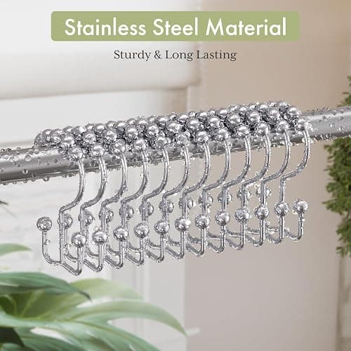 Amazer Shower Curtain Hooks Rings, Rust-Resistant Stainless Steel Double Shower Curtain Hooks, Shower Hooks for Shower Curtain and Liner Bathroom, Set of 12, Chrome thumbnail 3