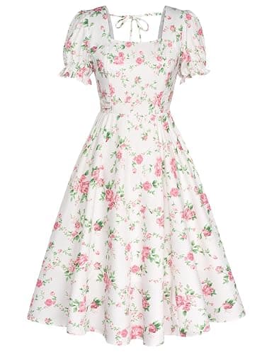 Belle Poque Vintage Dress for Women 2026 Summer 1950s Midi Cottagecore Dresses Square Neck Wedding Guest Cocktail Dress - Image 1