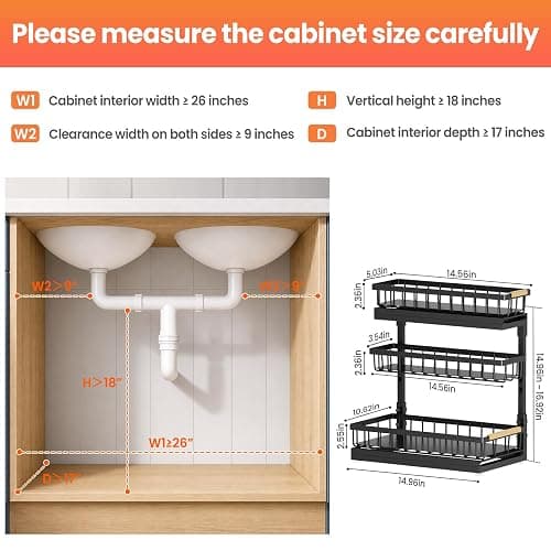 Under Sink Organizer and Storage for Bathroom and Kitchen - 2 Pack 3 Tier | Under Cabinet Pull Out Shelf Organizers - Slide Out Drawer Organization for Home Cabinets Shelves and Drawers thumbnail 2