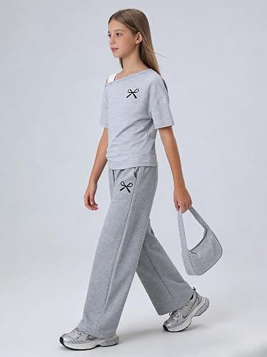 Kxuryueo Teen Girls Clothes Off the Shoulder Top and Wide Leg Pants Matching Outfit Set with Pockets Size 7-16 thumbnail 4