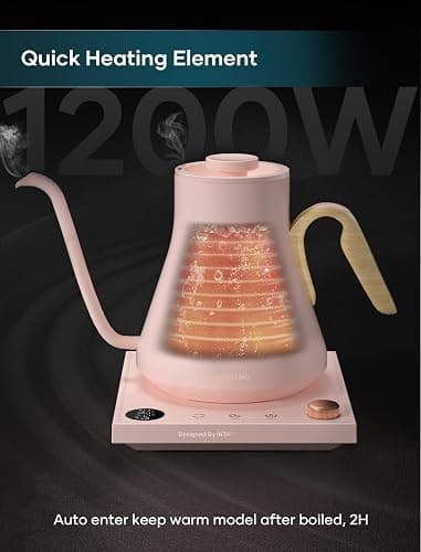 INTASTING Electric Kettle, Gooseneck Electric Kettle, ±1℉ Precise Temperature Control, Stainless Steel Interior, Quick Heating for Pour Over Coffee, Tea & Boiling Water, 0.9L (Pink) thumbnail 6