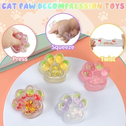 4 PCS Cat Paw Squishies Fidget Toys, Big Squishies Cat Paw, Stress Relief | Squeeze Toy for Stress Relief and Relax, Sticky Squishies Fidget Toys for Party Favors Novelty Things Birthday Gift thumbnail 4