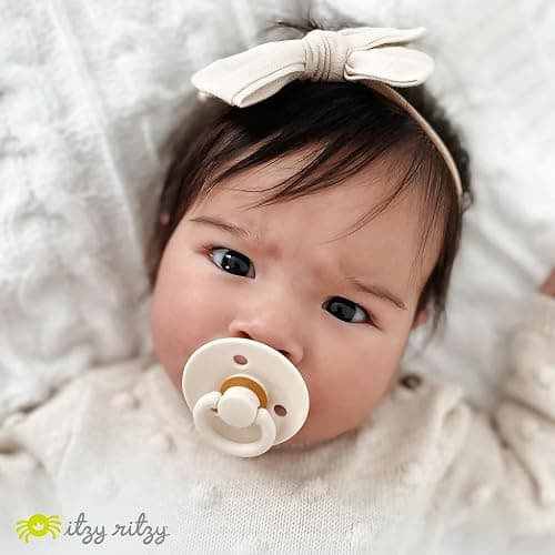 Itzy Ritzy Natural Rubber Newborn Pacifiers (Set of 2) – Baby Pacifiers with Cherry-Shaped Nipple & Large Air Holes for Added Safety; Set of 2 Binkies in Coconut & Toast (Ages 0 – 6 Months) thumbnail 8