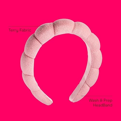 Conair Spa Makeup and Face Washing Headband, Pink Bubble Design, 1 Count, Ultra-Absorbent Microfiber Headband for Washing Face, Soft Terry Cloth, No-Squeeze, No-Pull Band Gentle on Hair and Head thumbnail 2