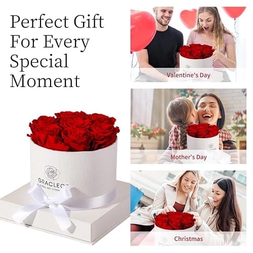 Graclect Flowers for Delivery Prime - Preserved Roses in a Box - Forever Flowers, Immortal Roses, Eternal Rose Birthday Gifts for Her, for Mom - Red Rose thumbnail 5