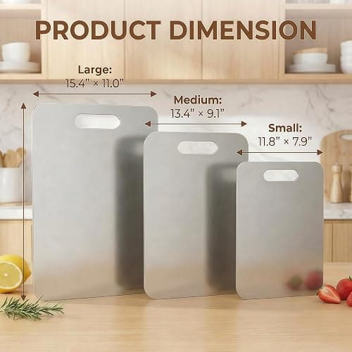 Stainless Steel Cutting Boards for Kitchen, 3 PCS Non Toxic Metal Chopping Board Set, Dishwasher Safe & Warp Proof (15.3"x11", 13.4"x9", 11.8"x7.9" Inch) thumbnail 5