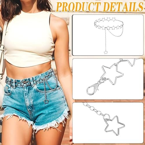 ElevateTech Women Star Waist Chain Metal Belly Chain Belt Adjustable Plus Size Chain Body Cute Decorative Accessories Suitable Formal Wear Jeans Dresses Casual Pants Girls Gifts (Gold) thumbnail 3
