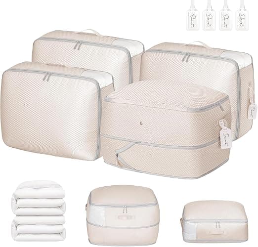 DIMJ Comforter Storage Bag 4 Pack - Blanket Storage Organizer Compression Bags, Large Capacity Ultra Space Saving Self Compression Organize for Bedding, Pillow, Duvet, Sheet Storage with Zipper Window - Image 1