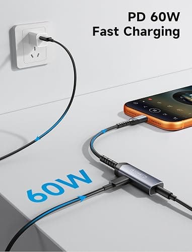 JSAUX USB C Headphone Adapter and Charger, 2-in-1 Type to 3.5mm Audio with PD 60W Fast Charging for iPhone 16 Pro/16 Pro Max/16/16 Plus/15 Pro Max/15 Pro,Samsung S24/S24+/S23/S22/S21,iPad Pro-Red thumbnail 3