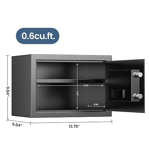 Locksworth Safe for Home, 0.6 Cubic Feet Safety Box, Lock Box for Money, Jewelry, Documents and Guns, Digital Security Safe for Office, Hotel and Personal Use, 13.8"W x 9.8"D x 9.8"H thumbnail 2