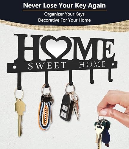 WIPHANY Key Holder Hooks Organizer Hanger Rack Wall Mounted with Screws and Anchors Home Sweet Home Wall Metal Decor for Entryway Front Door Kitchen Hallway Garage Mudroom Office 9.8inches/25cm thumbnail 3