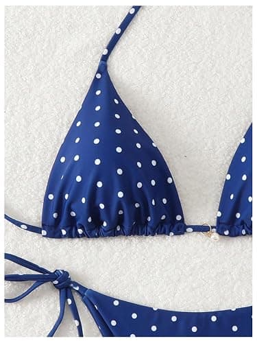 SOLY HUX Women's Polka Dots Print Bathing Suit Halter Triangle Tie Side Bikini Sets Two Piece Swimsuit thumbnail 4