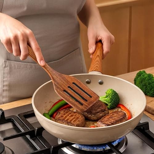 Wooden Spoons for Cooking, 12 Pcs Nonstick Wooden Cooking Utensils Set with Comfort Grip – 100% Natural Teak Wood - Sturdy, Lightweight & Heat Resistant Kitchen Utensils thumbnail 8