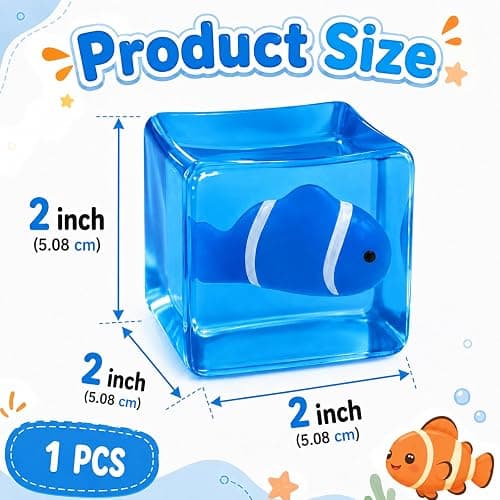 Stress Cube Squishy Toys, Glow-in-The-Dark Clownfish Inside, Squishys Sensory Toy to Stress and Anxiety Relief, Squeeze Fidgets for Autism Adults Party Favors, Halloween, Christmas, Travel Gift thumbnail 2